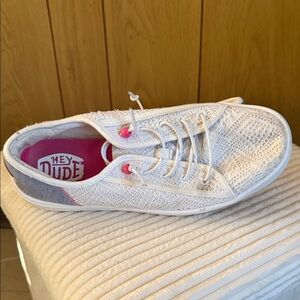 Hey Dude Women's White and Pink Sneakers